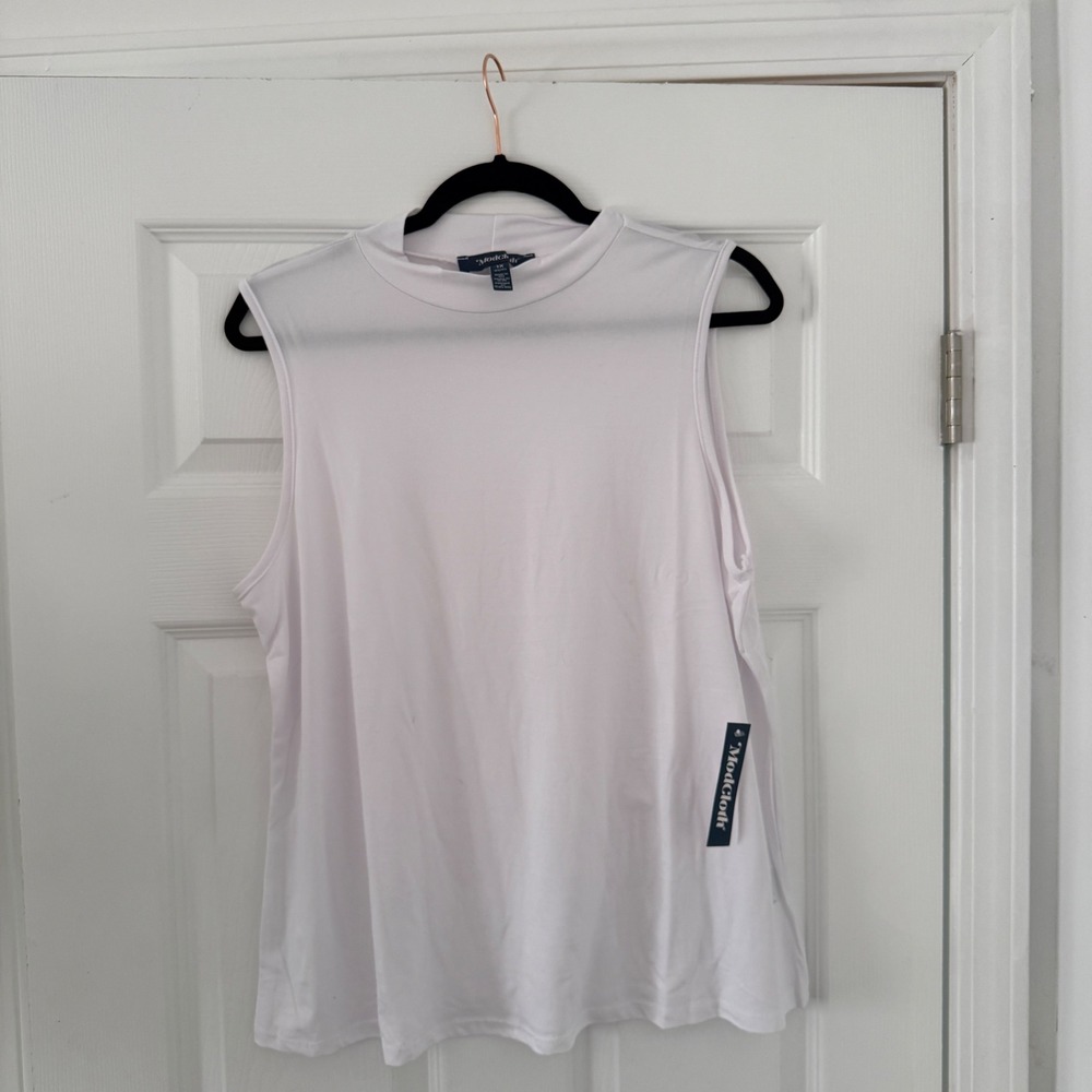 ModCloth White Mock Neck Sleeveless Tank Top Plus Size 1X Solid‎ Shirt Layering